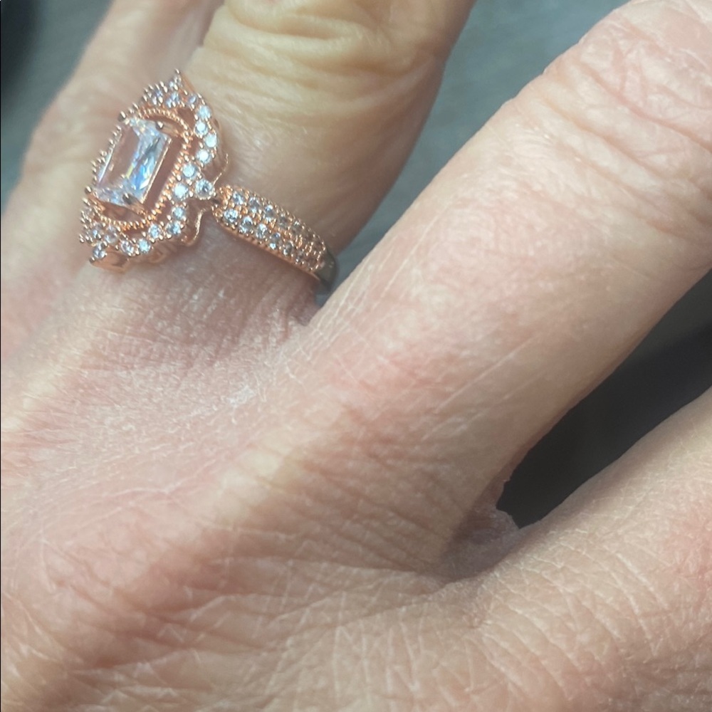 Rose Gold Halo Emerald-Cut Engagement Ring - Rose Gold